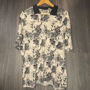 Natural Issue Floral Polo Shirt | Black & Cream | XL / XXL
